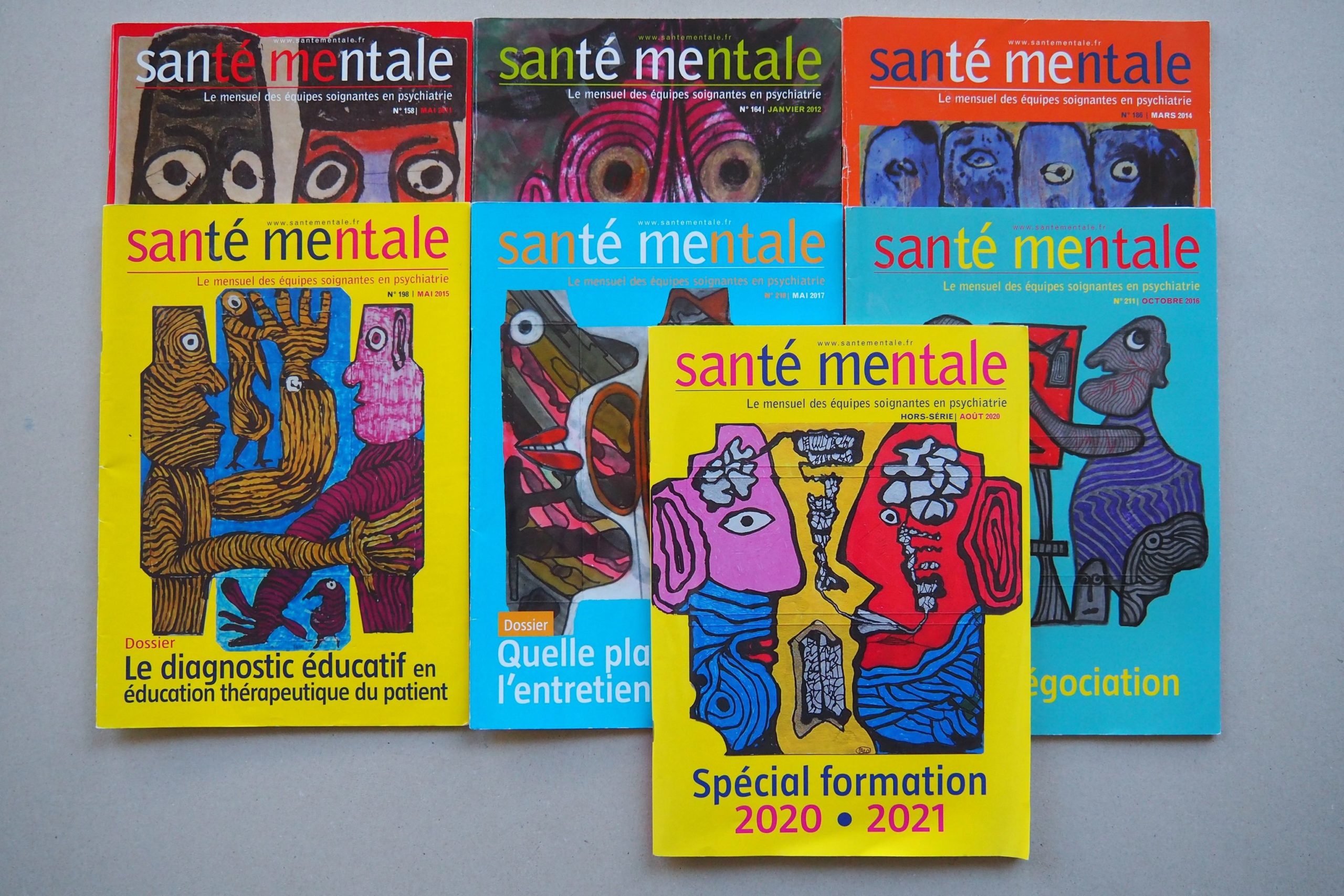 six couverture de la revue Santé mentale avec un dessin réalisé par Pierre Albasser