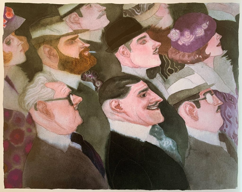 dessin d'un groupe d'hommes et de femmes mode années 40