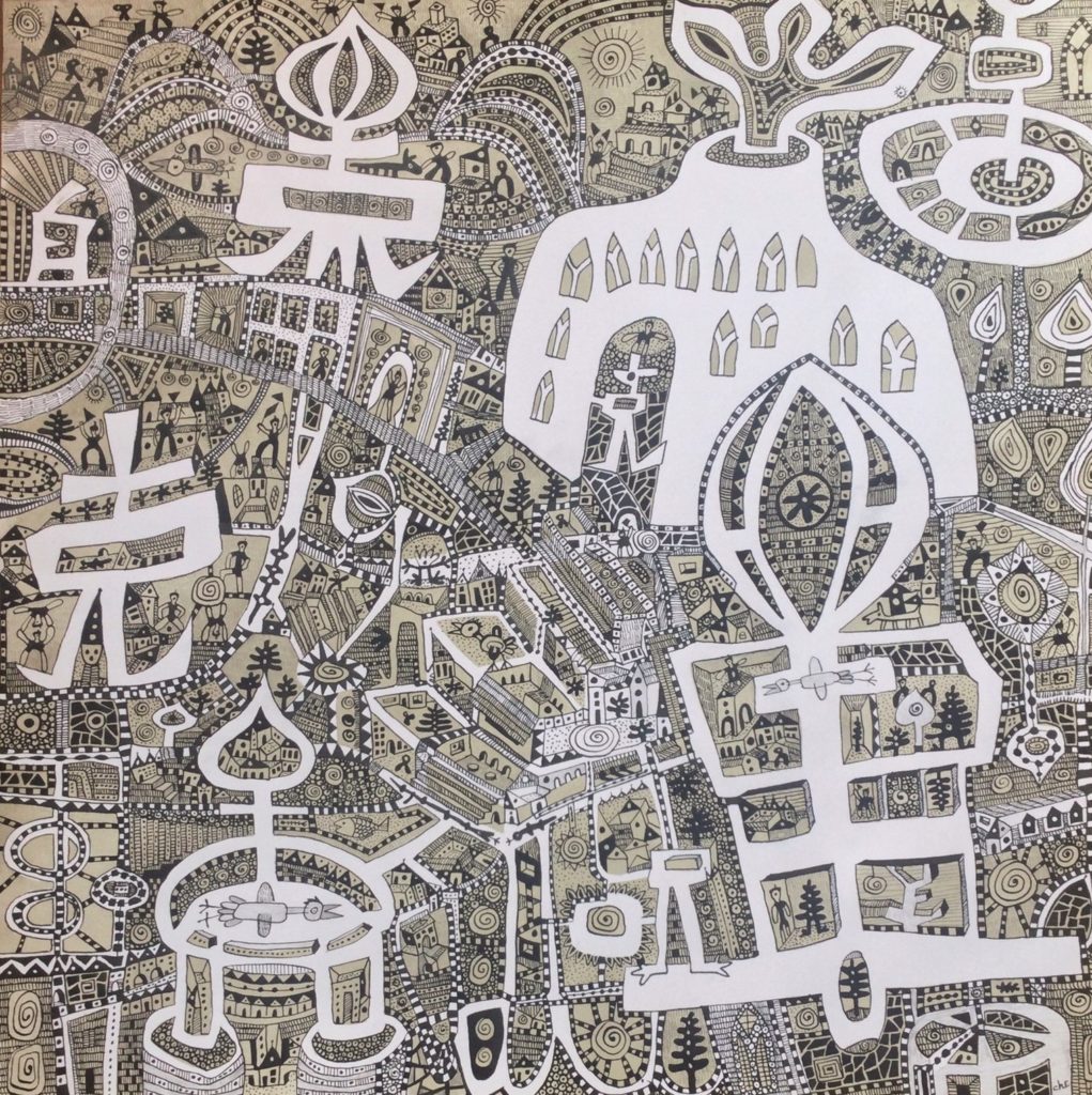 image représentant une oeuvre de Christien de Jong réalisée à l'encre noire sur fond bistre