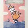 image d'un dessin de Megumi Nemo représentant une main de marin portant une maison en mer
