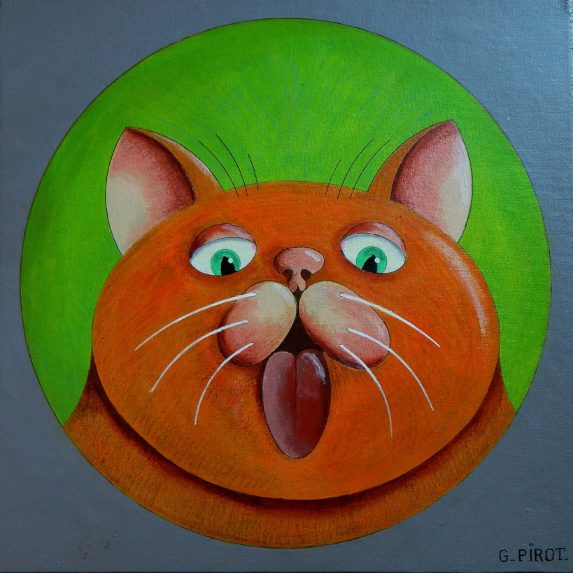 image qui représente un chat roux vue de l'intérieur d'un bol vert de Guy Pirot pour la boutique en ligne