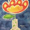dessin encre et pastel qui représente une fleur rouge et jaune dans un petit vase mosaïque réalisé par Megumi Nemo