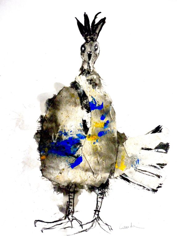 image qui représente une poule peinte à l'encre par Jacques Cauda