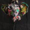 Sculptures textile peinte . Techniques mixtes. "HERACLIUS"est sûr une tige en métal et un socle en bois peint en noir