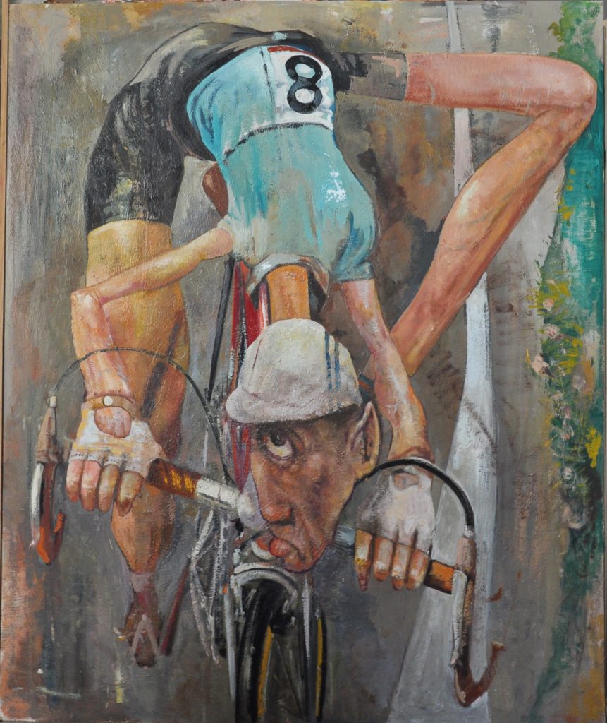 Cycliste, huile sur toile, 112 x 94 cm par Sergio Palazon