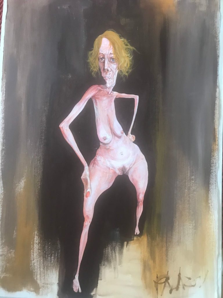 Femme mince et blonde, acrylique sur papier de Sergio Palazon