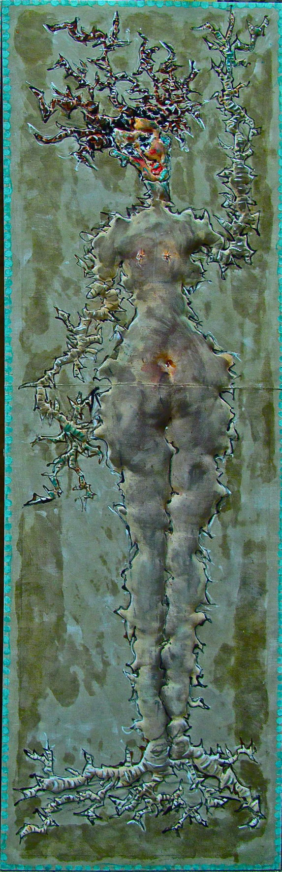 Rebecca Campeau Le printemps captif toile brodée et peinte 200 x 160 cm