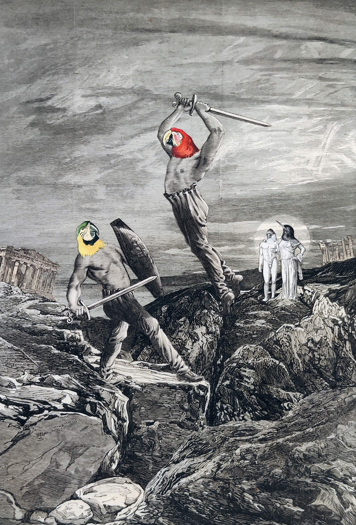 collage de René Ampallec série mythologie volatile 29 x 19 cm
