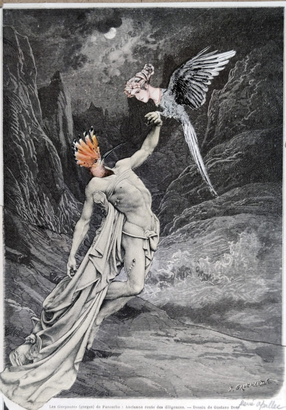 Collage de René Apallec série Mythologie volatile 23 x 16 cm
