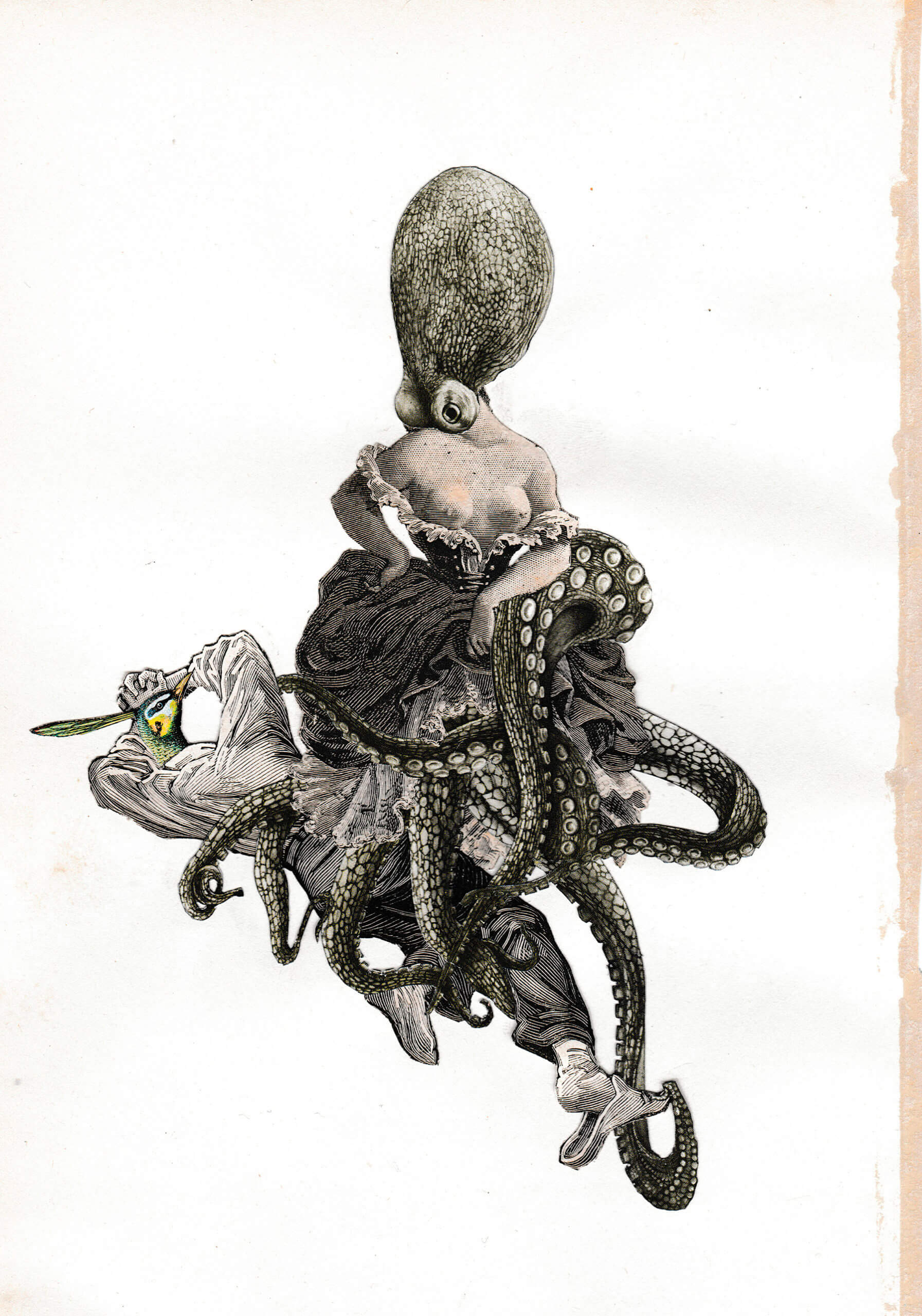 collage de René Apallec 15 x 21 cm série Mythologie volatile 2016