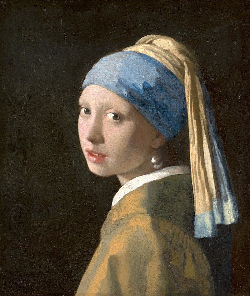image du célèbre tableau de Vermeer la jeune fille à la perle après restauration, huile sur toile 44 x 39 cm