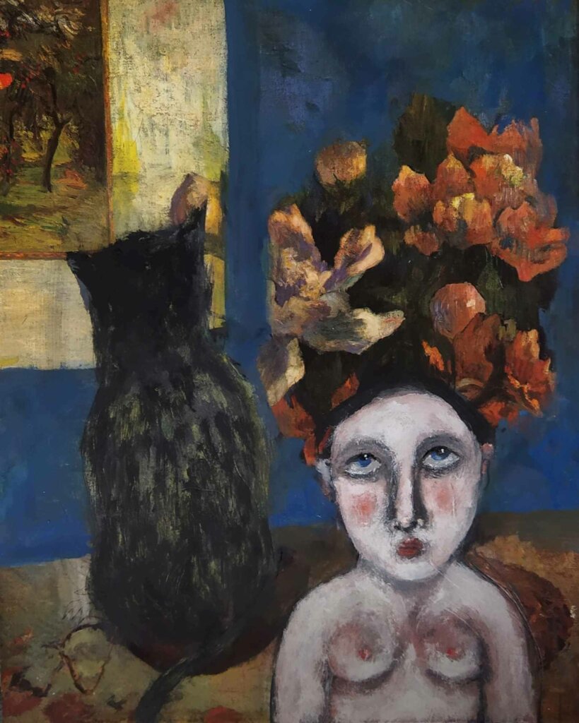 peinture acrylique sur reproduction de Delphine Cadoré série "Détournements d'artistes majeurs par artiste mineur" 26 x 21 cm