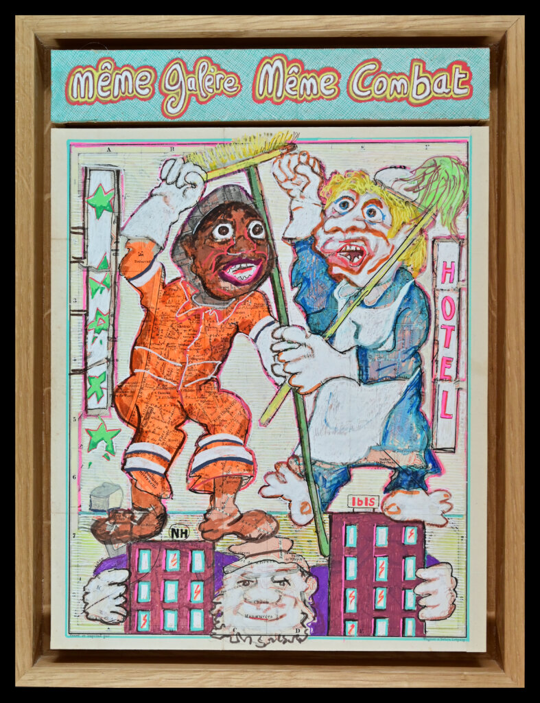 oeuvre de Bernard Briantais Dessin sur plan de ville années 1920 0 (édition guide Baedecker) Encre et feutre acrylique Posca, fixateur anti-UV Encadrement caisse américaine en chêne