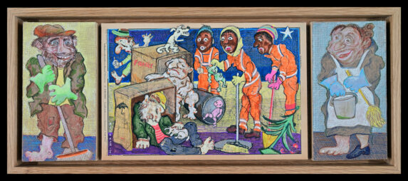 oeuvre de Bernard Briantais Dessin encadrement caisse américaine chêne 45,5 x 19 cm