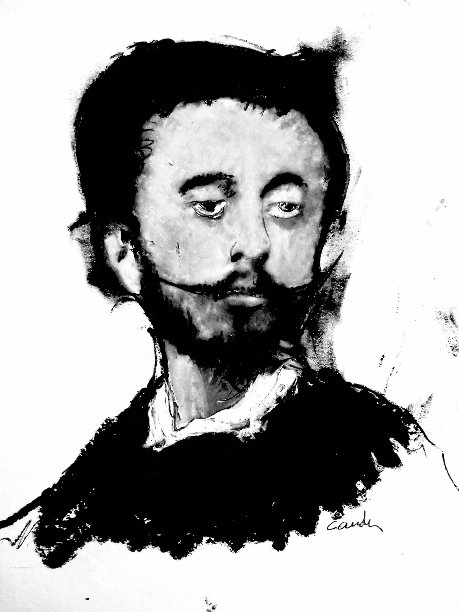 portrait au pastel gras du poète Tristan Corbière réalisé Jacques Cauda