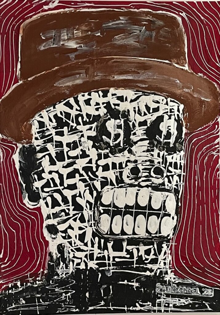 peinture de Patricorel série Capital qui représente un homme avec un chapeau