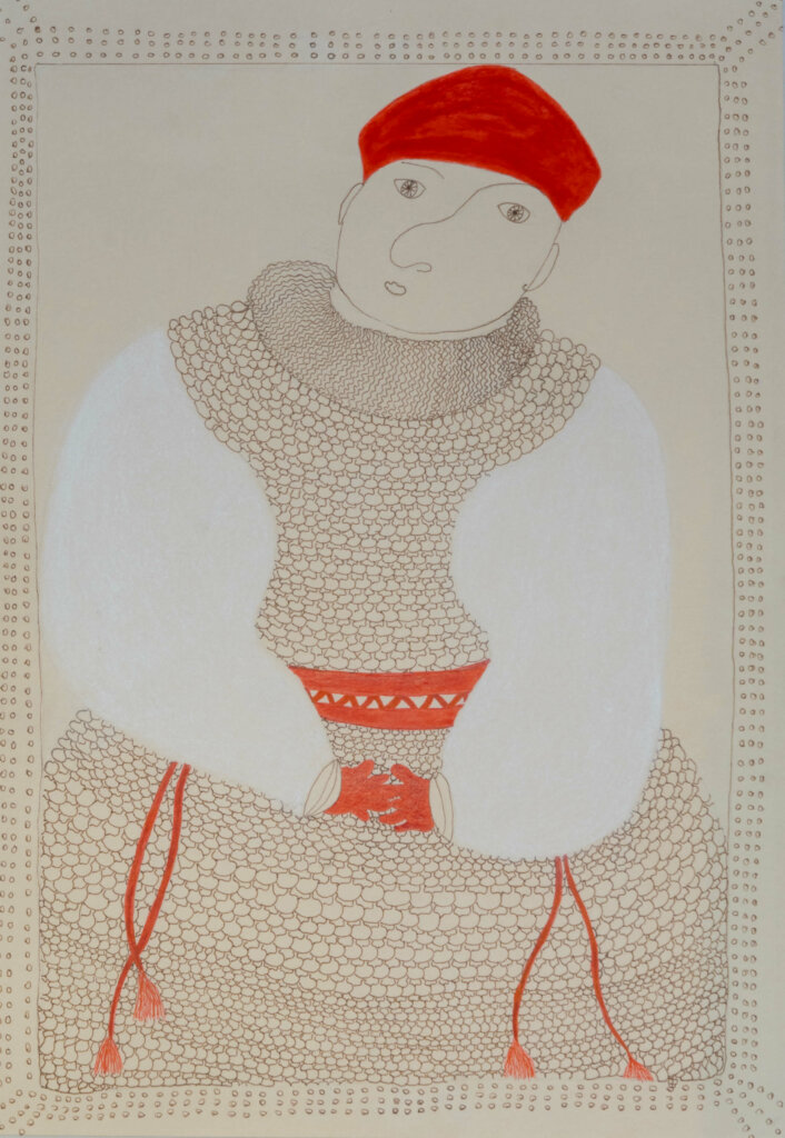 oeuvre d'Élisabeth baldachin portrait dessin encres indienne et de Chine, craie 21 x 29,7 cm