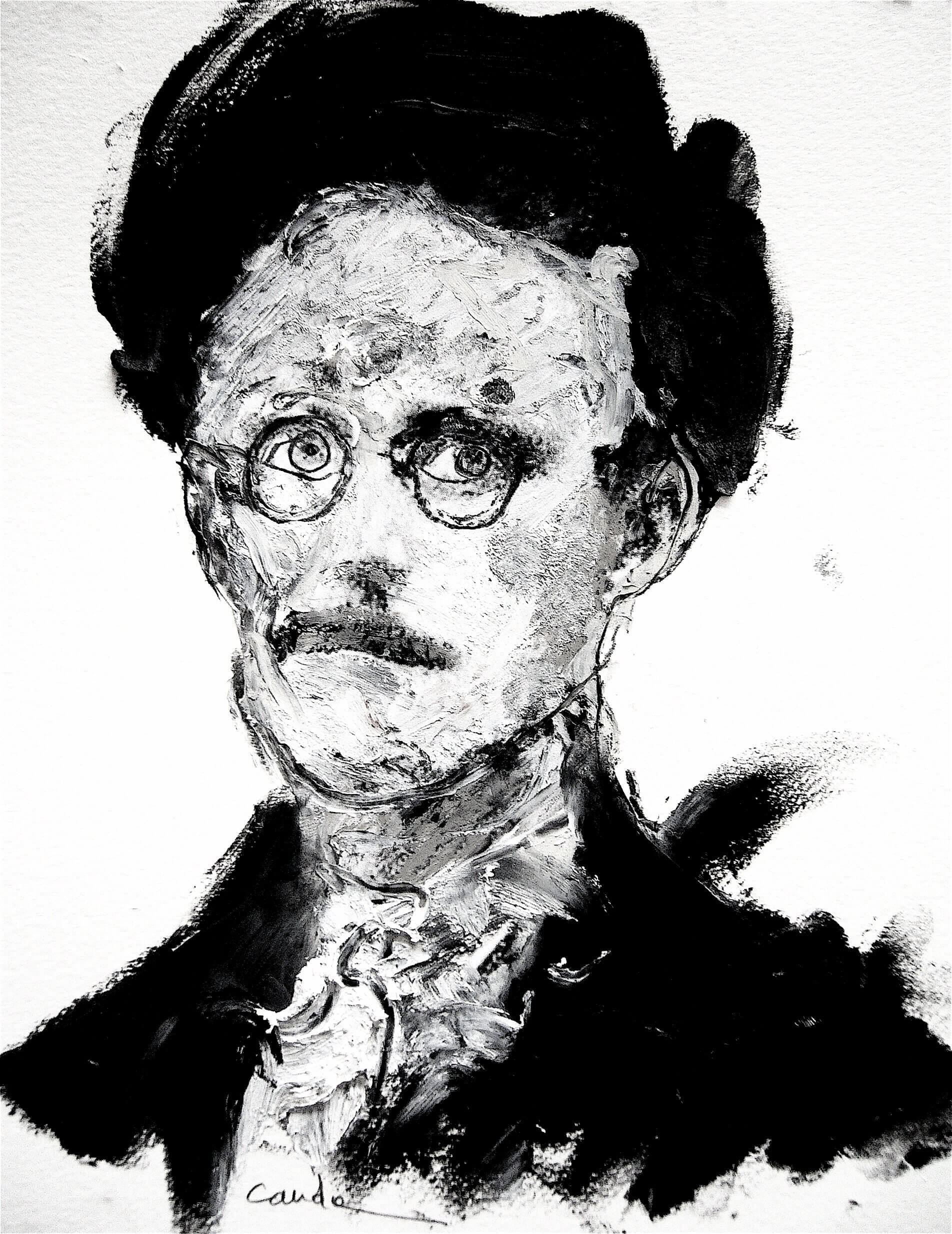 portrait de James Joyce au pastel gras réalisé par Jacques Cauda