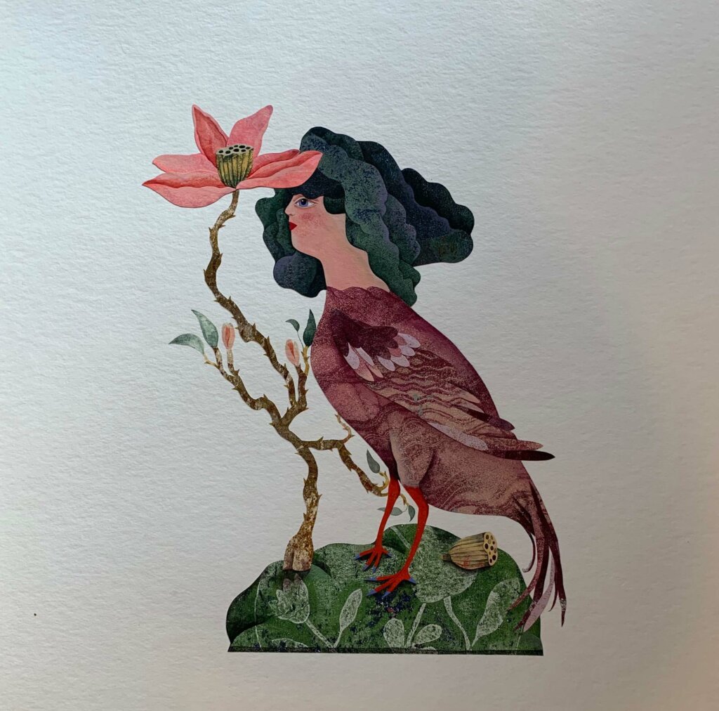 oeuvre de l'illustratrice Vanessa Hié qui représente une chimère au lotus