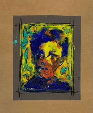 Portrait de Rimbaud sur fond jaune