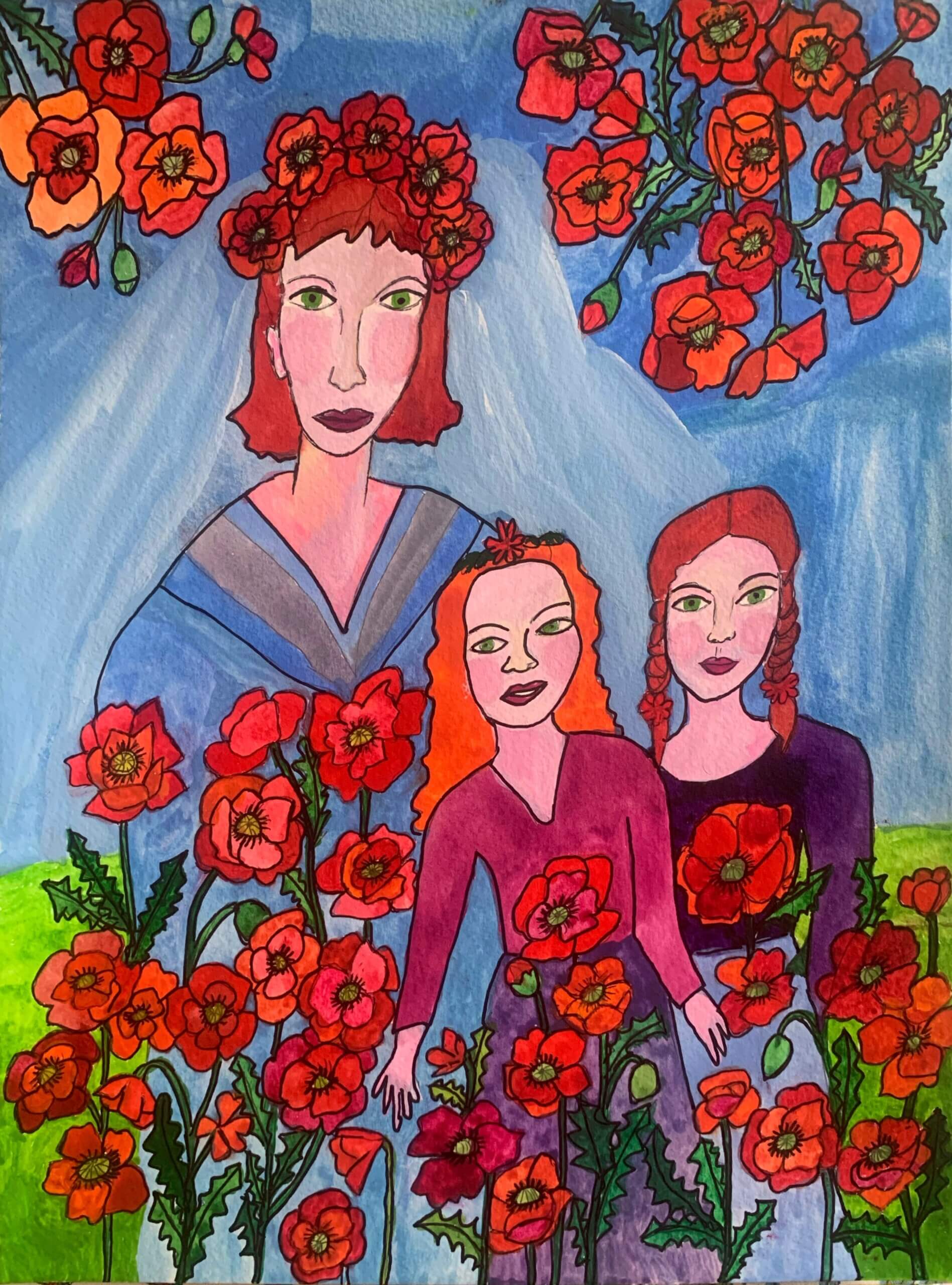 image qui représente une oeuvre de Christine Magne : « La saison des Coquelicots » Format 24X32 Aquarelles Sennelier sur Canson 300g/m2