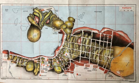 image qui représente un dessin d'Annie Lunardi : Papeete 33 x 10 cm encadrée 2024 pastel, pierre noire 260 €