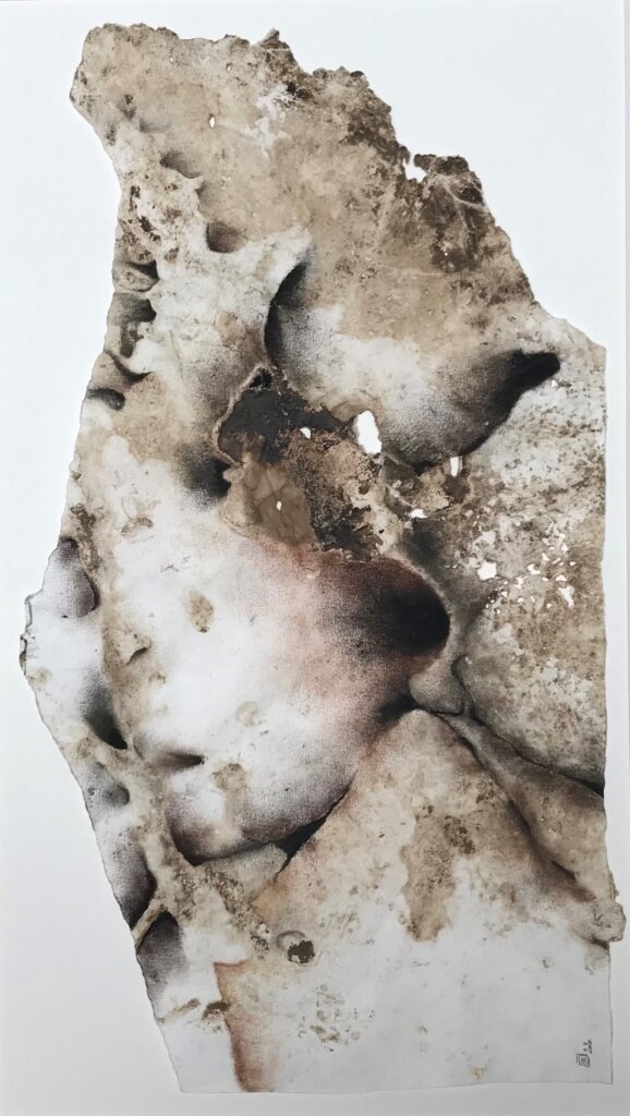 image qui représente un dessin d'Annie Lunardi : Le Garçon - 50 X 30 (encadrée)2021 Empreinte de terre pastel et pierre noire 410€