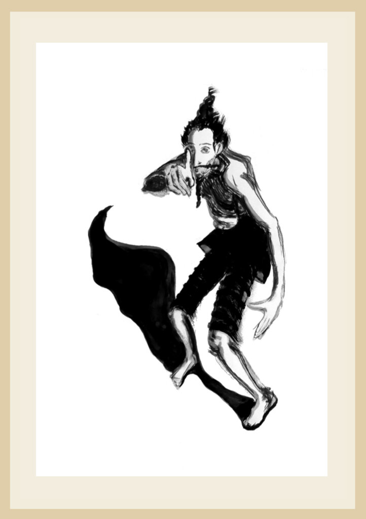 image qui représente Don Quichotte dessiné à l'encre de Chine par Marie-Laure Dougnac