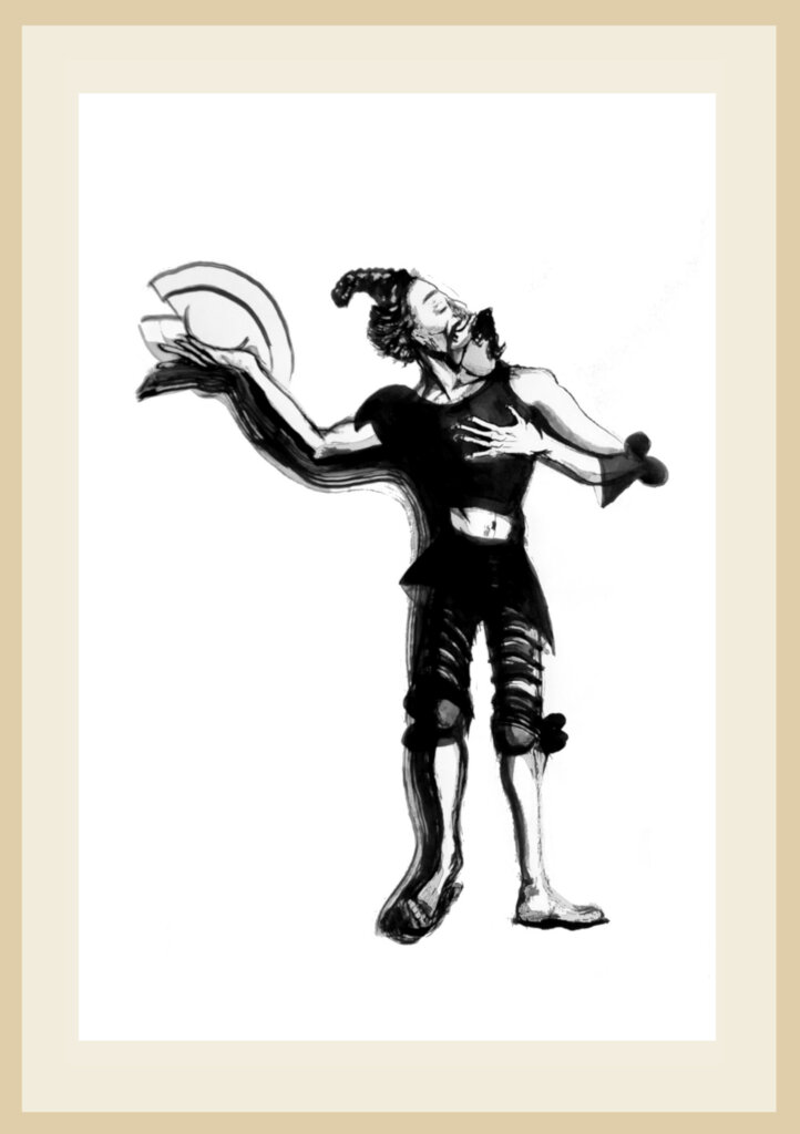image qui représente Don Quichotte dessiné à l'encre de Chine par Marie-Laure Dougnac