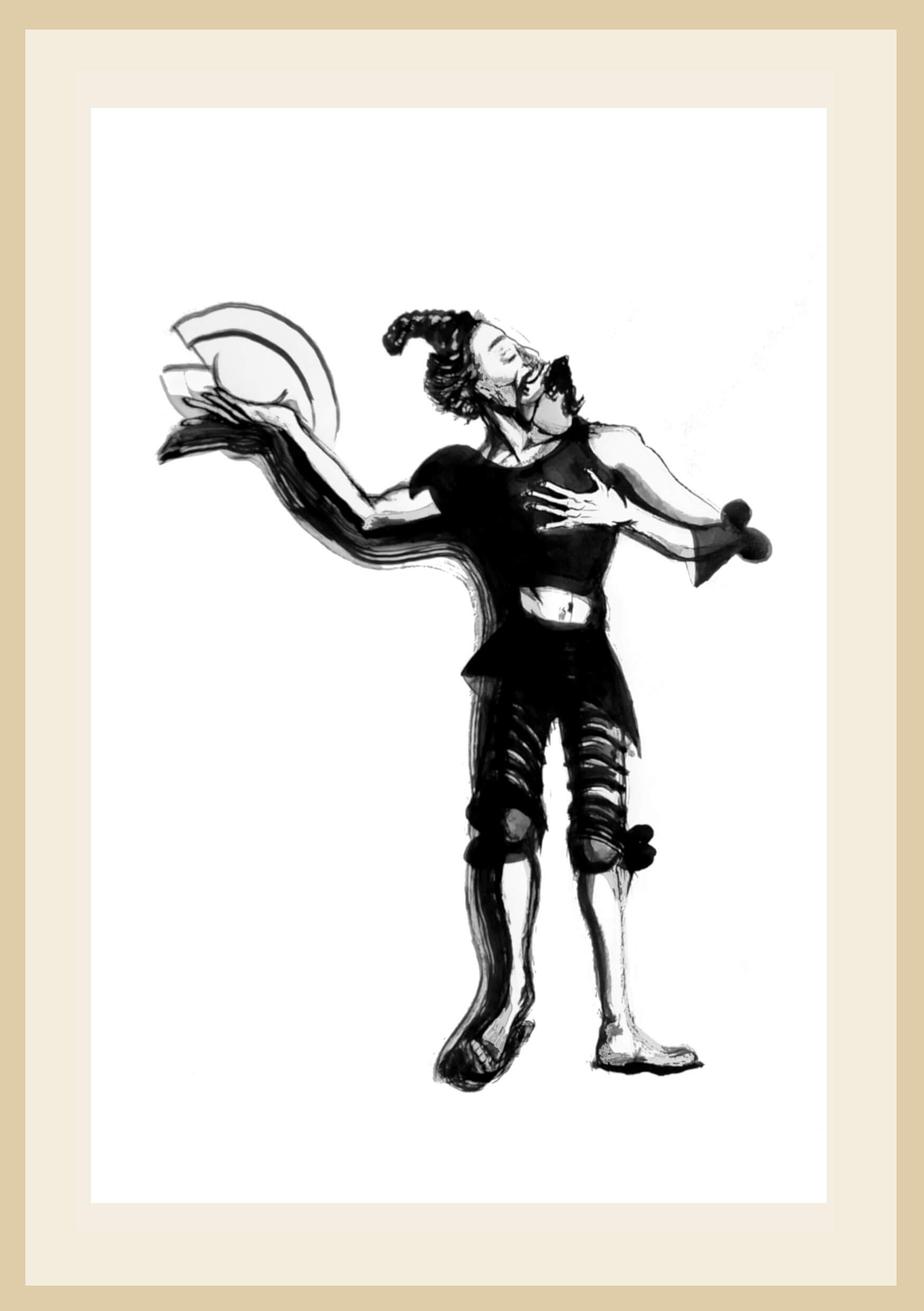 image qui représente Don Quichotte dessiné à l'encre de Chine par Marie-Laure Dougnac