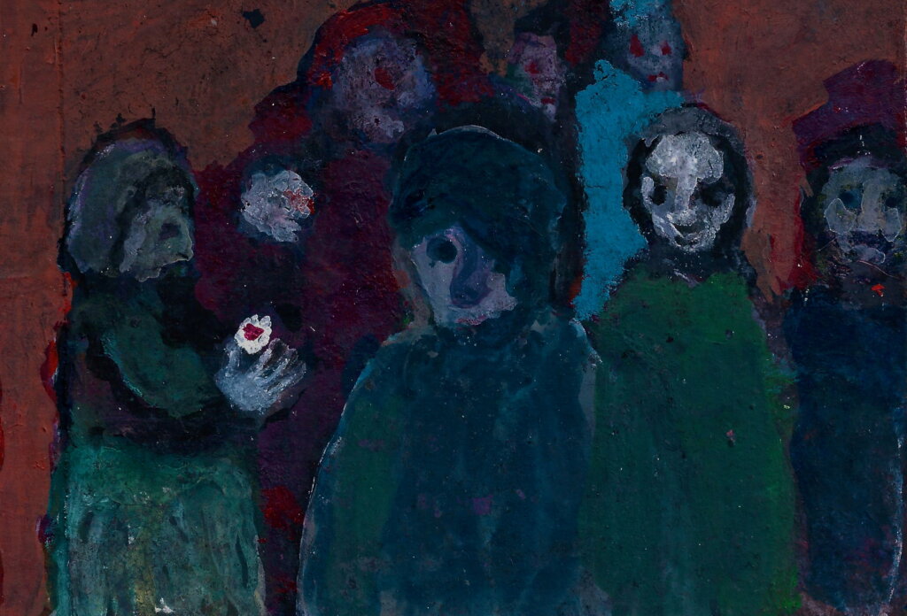 image qui représente un tableau de Johanna Heeg : L'offrande, Acrylique papier marouflé sur carton 13 x 16,5 cm