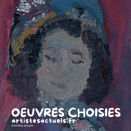 peinture d'un portrait de femme aux yeux clos dans les tons sombres de rouge