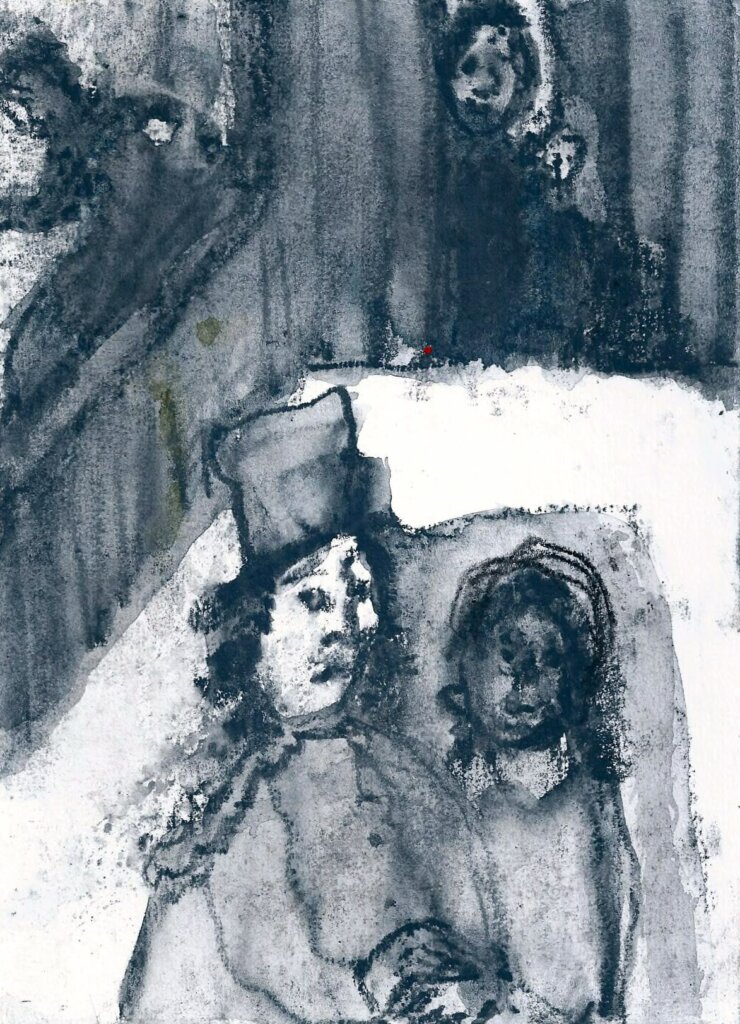 image qui représente une oeuvre en noir et blanc de Johanna Heeg : Amsteldijk Acrylique papier marouflé sur carton 15 x 21 cm