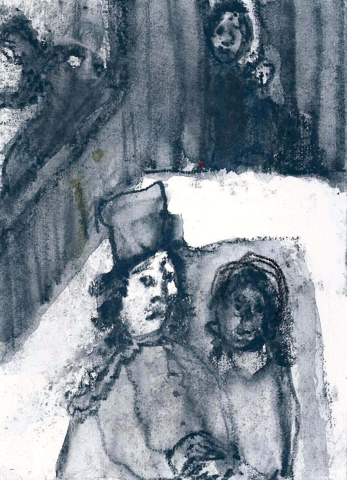 image qui représente une oeuvre en noir et blanc de Johanna Heeg : Amsteldijk Acrylique papier marouflé sur carton 15 x 21 cm