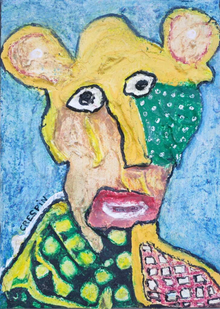 toile de Joël Crespin qui représente un portrait : le musicien avec les grandes oreilles 46x33 cm