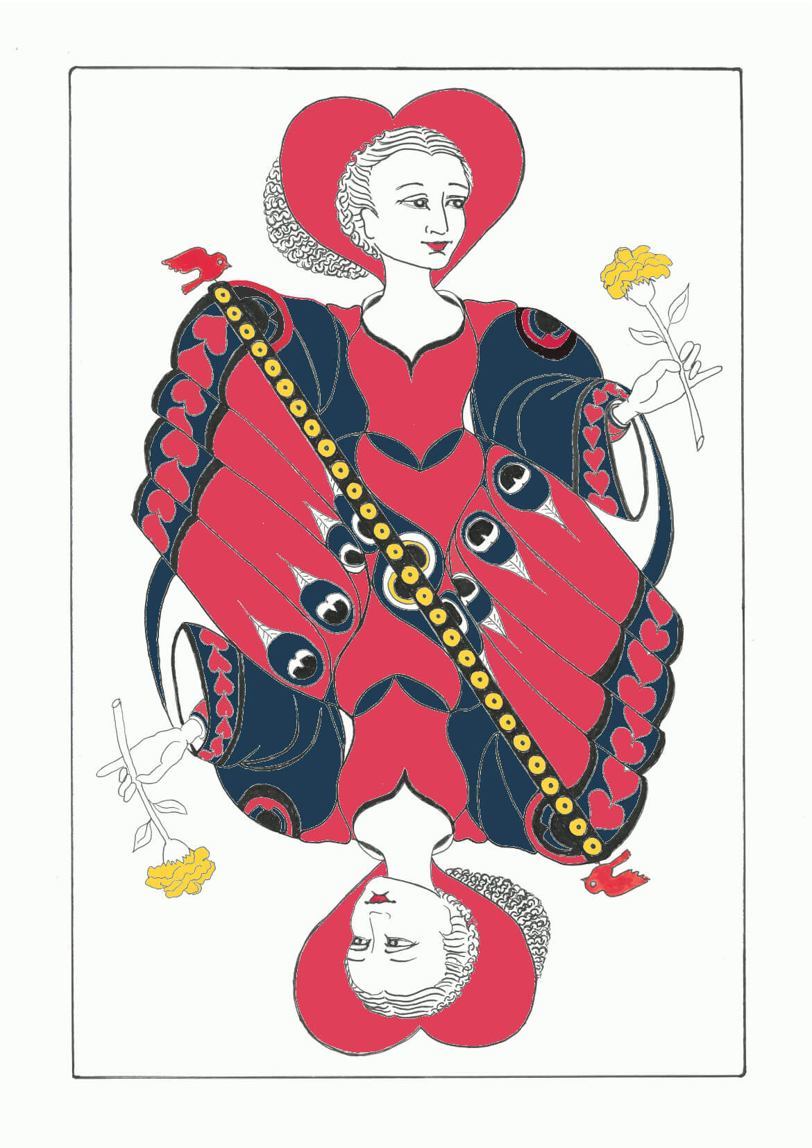 dessin original de la dame de coeur par l'artiste Marie-Laure Dougnac