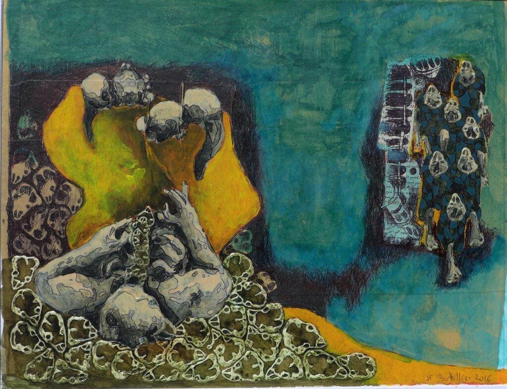 image qui représente une oeuvre de Jean François Bottollier de la série Mille et Une nuits : Nuit 128 Acrylique sur Bristol 30x39