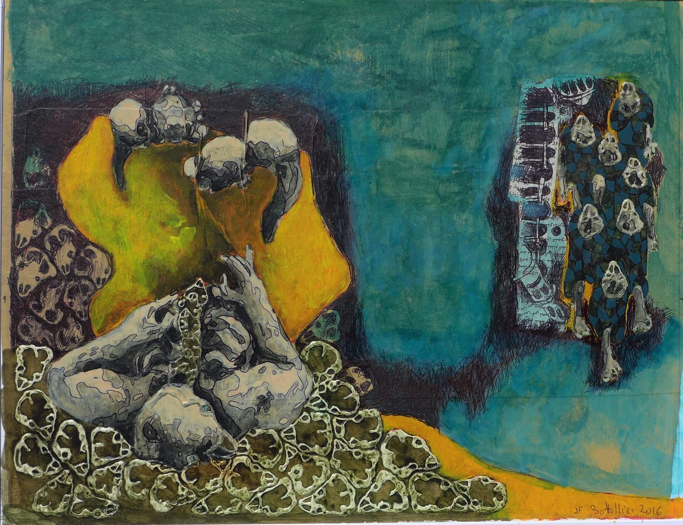 image qui représente une oeuvre de Jean François Bottollier de la série Mille et Une nuits : Nuit 128 Acrylique sur Bristol 30x39