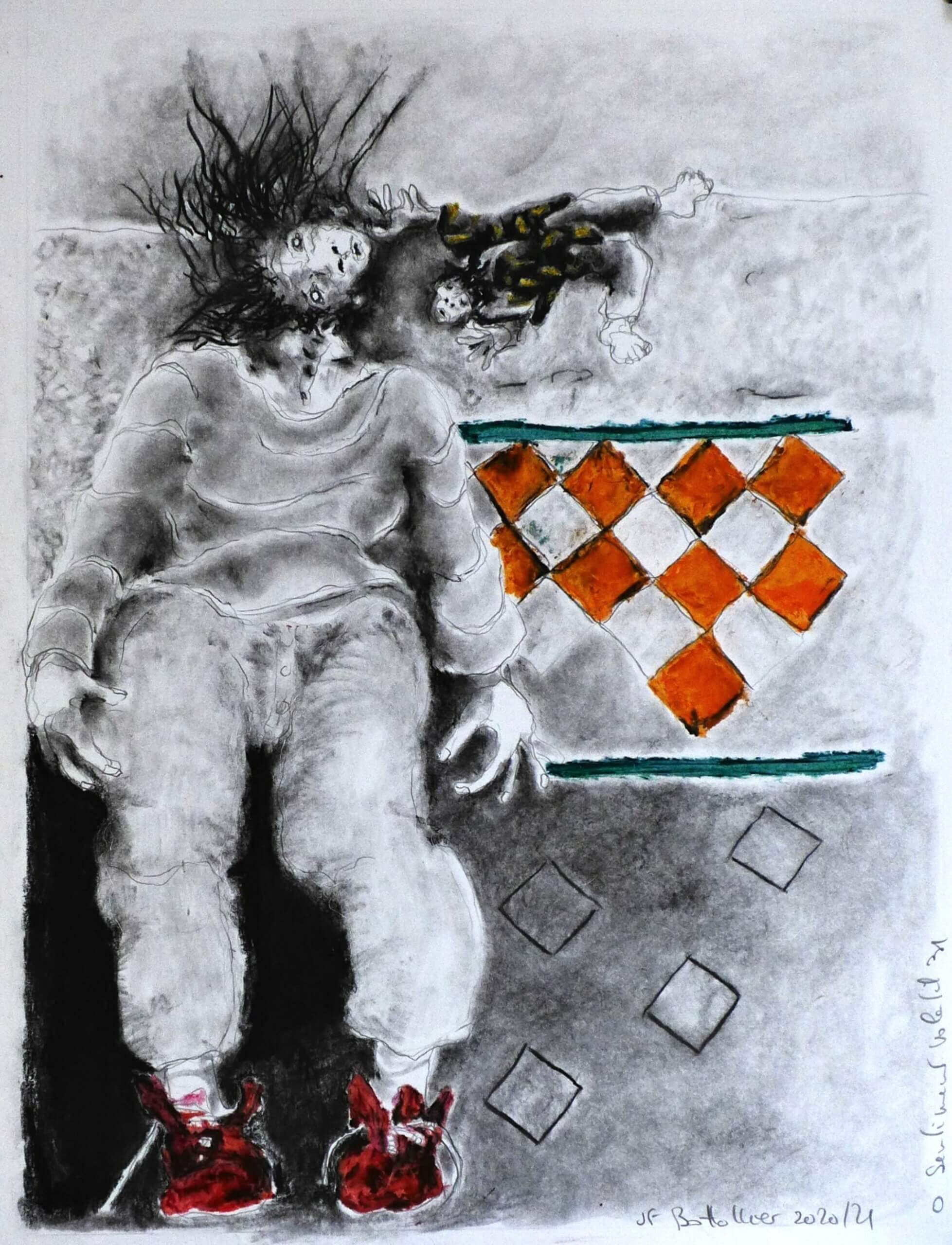 image qui représente une oeuvre de Jean-François Bottollier : Pierre noire pastel gras sur Bristol Dimensions 25 x 32 cm Oeuvre de 2021