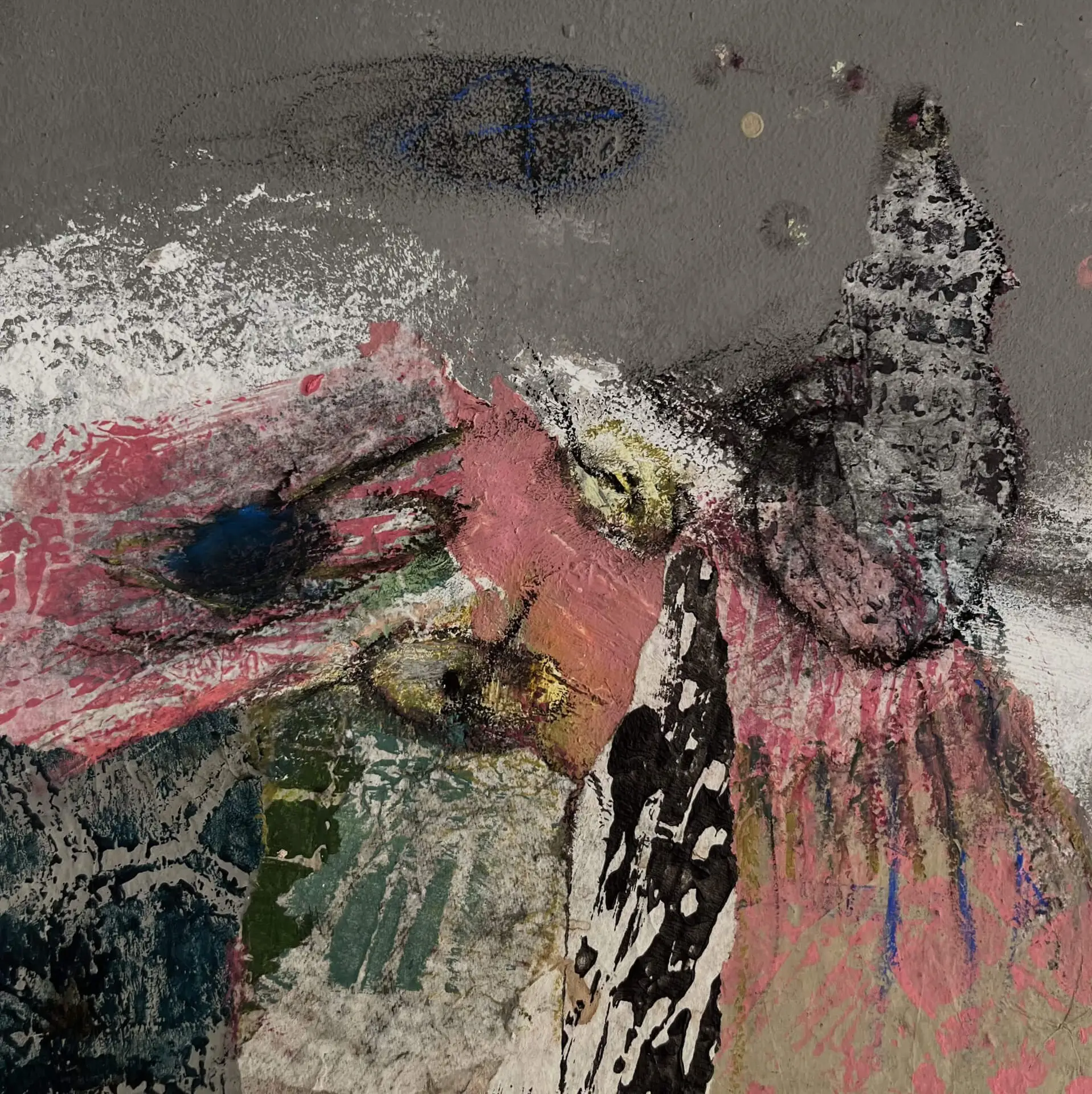 petit format sur papier de Sylviane Blondeau : Acrylique, pastel, estampage et collage sur carton (Carton bois blanc PH neutre, feuille de 0,7 cm) 20 x 20 cm Oeuvre de 2026